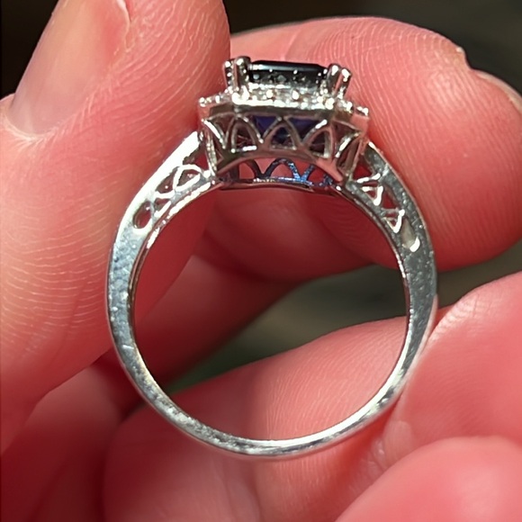 Vintage Asscher Cut blue sapphire with Halo sterling silver 925 ring - Picture 7 of 9